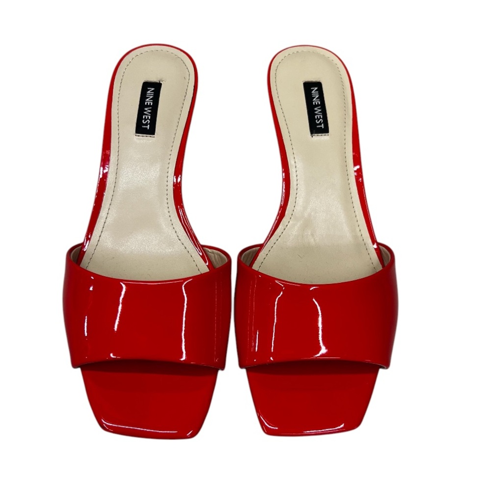 Nine‎ West Indra Orange Patent Slide Kitten Heel Sandals Size 9